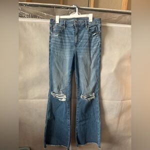 American Eagle Outfitters Distressed Blue Flare Jeans